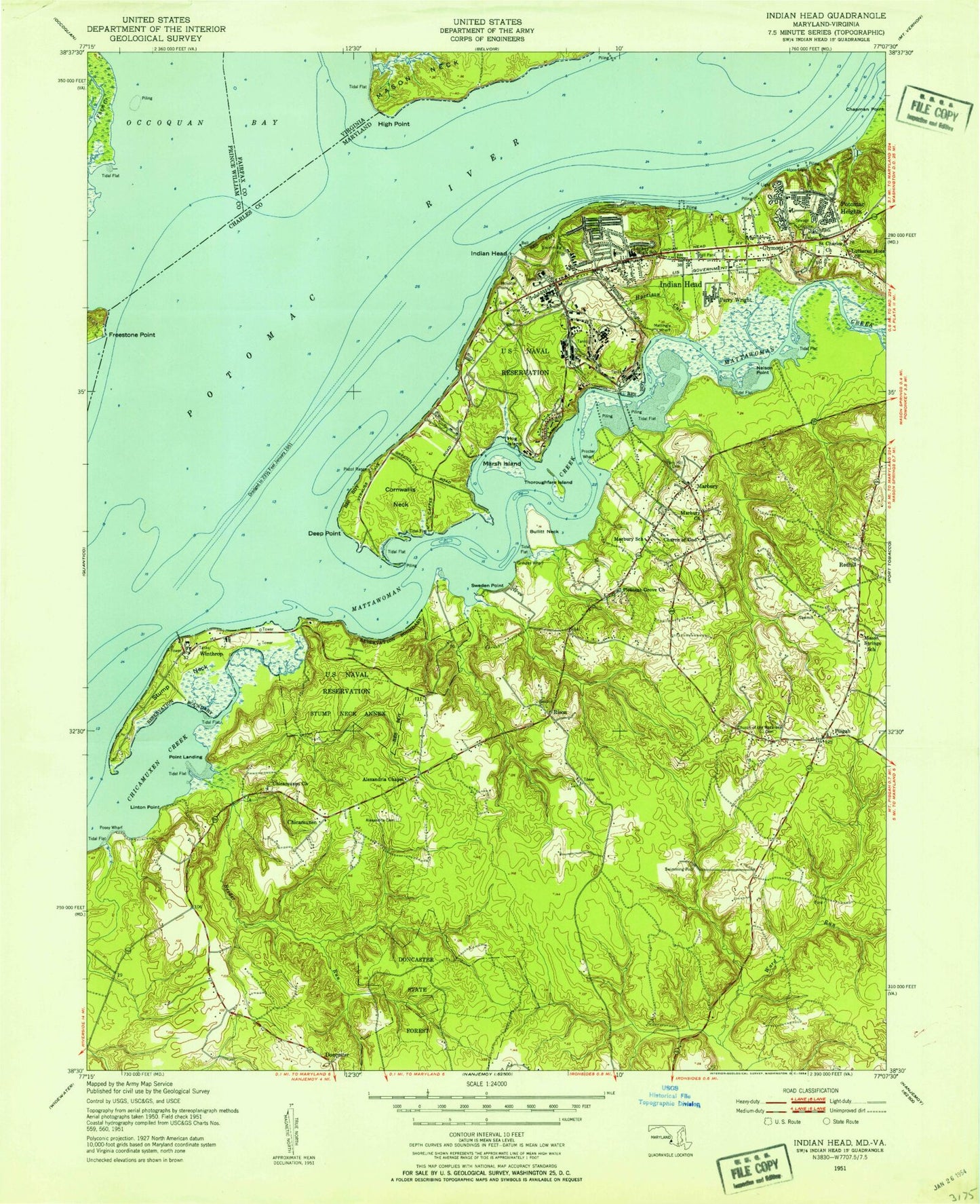 Classic USGS Indian Head Maryland 7.5'x7.5' Topo Map Image