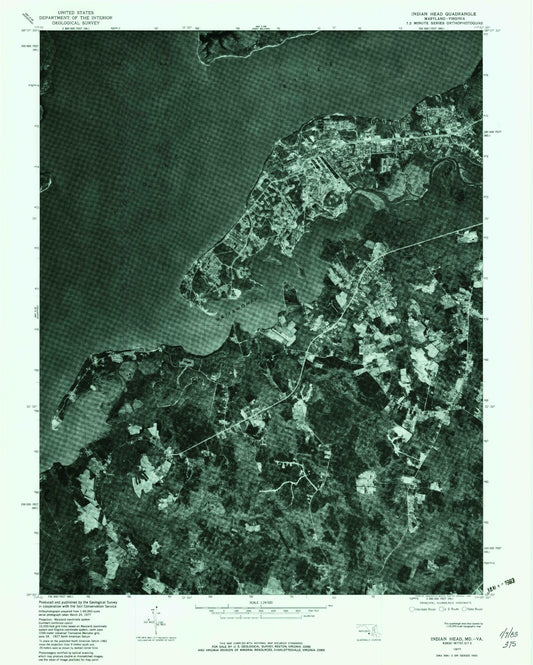 Classic USGS Indian Head Maryland 7.5'x7.5' Topo Map Image