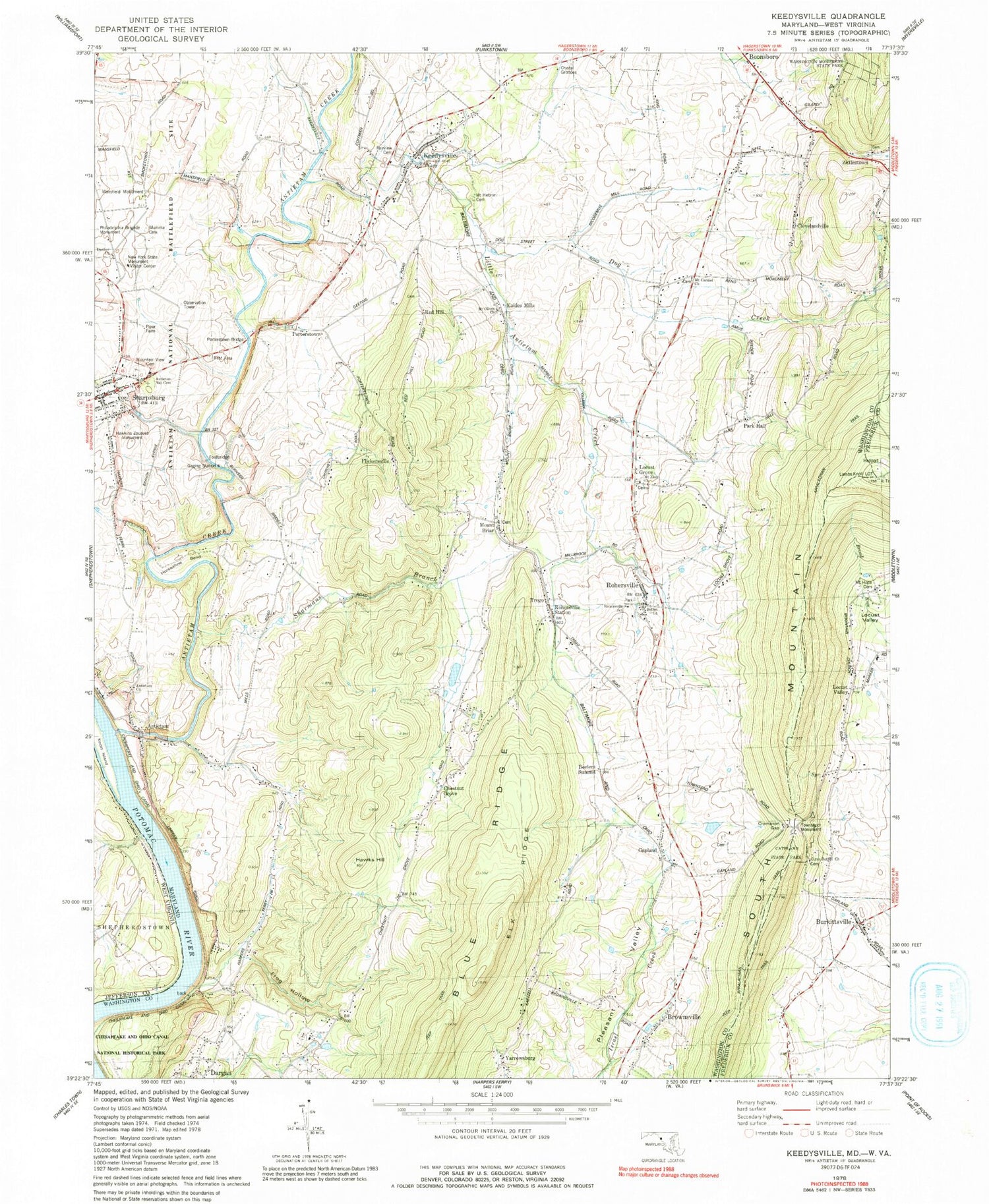 USGS Classic Keedysville Maryland 7.5'x7.5' Topo Map Image