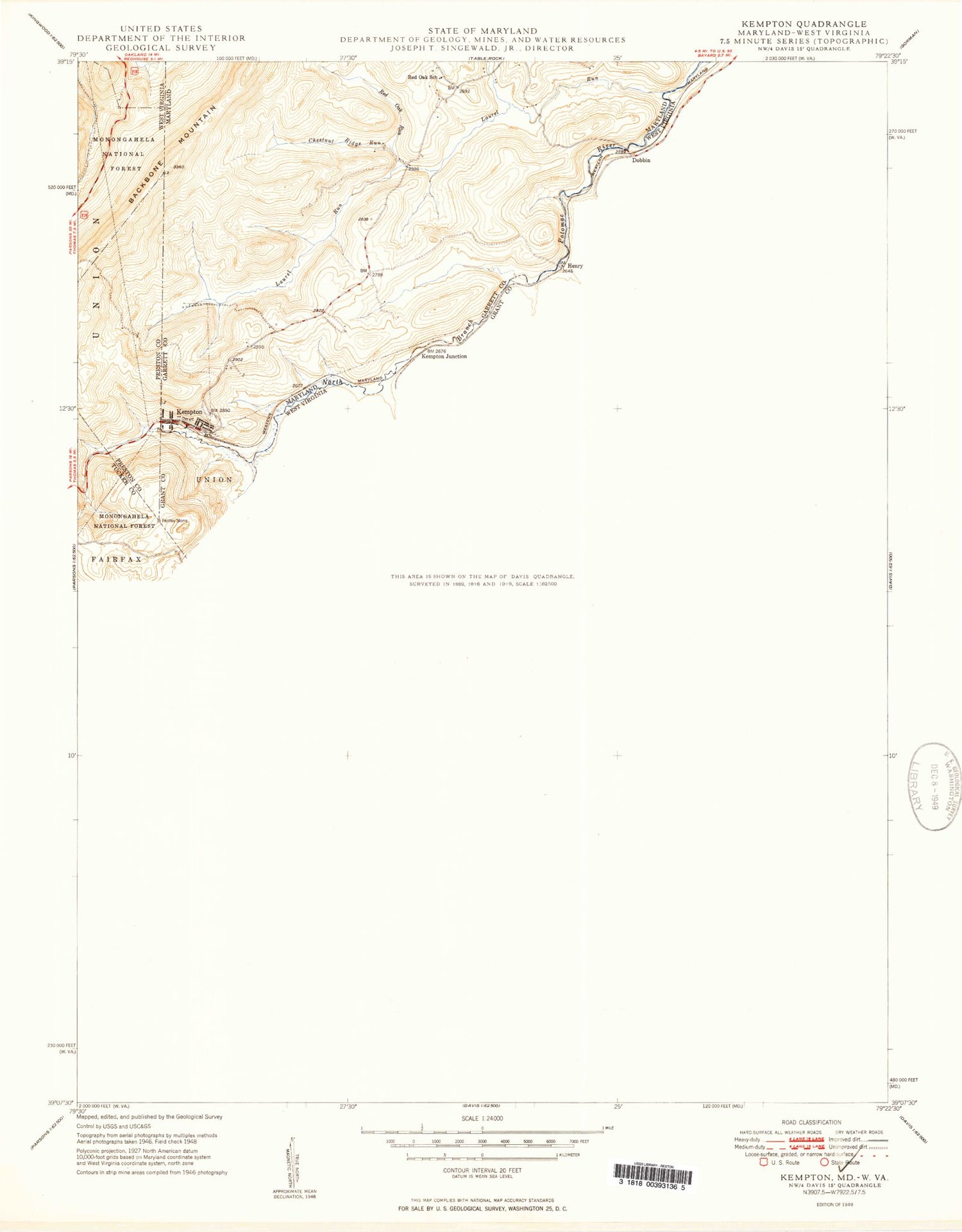 Classic USGS Davis West Virginia 7.5'x7.5' Topo Map Image