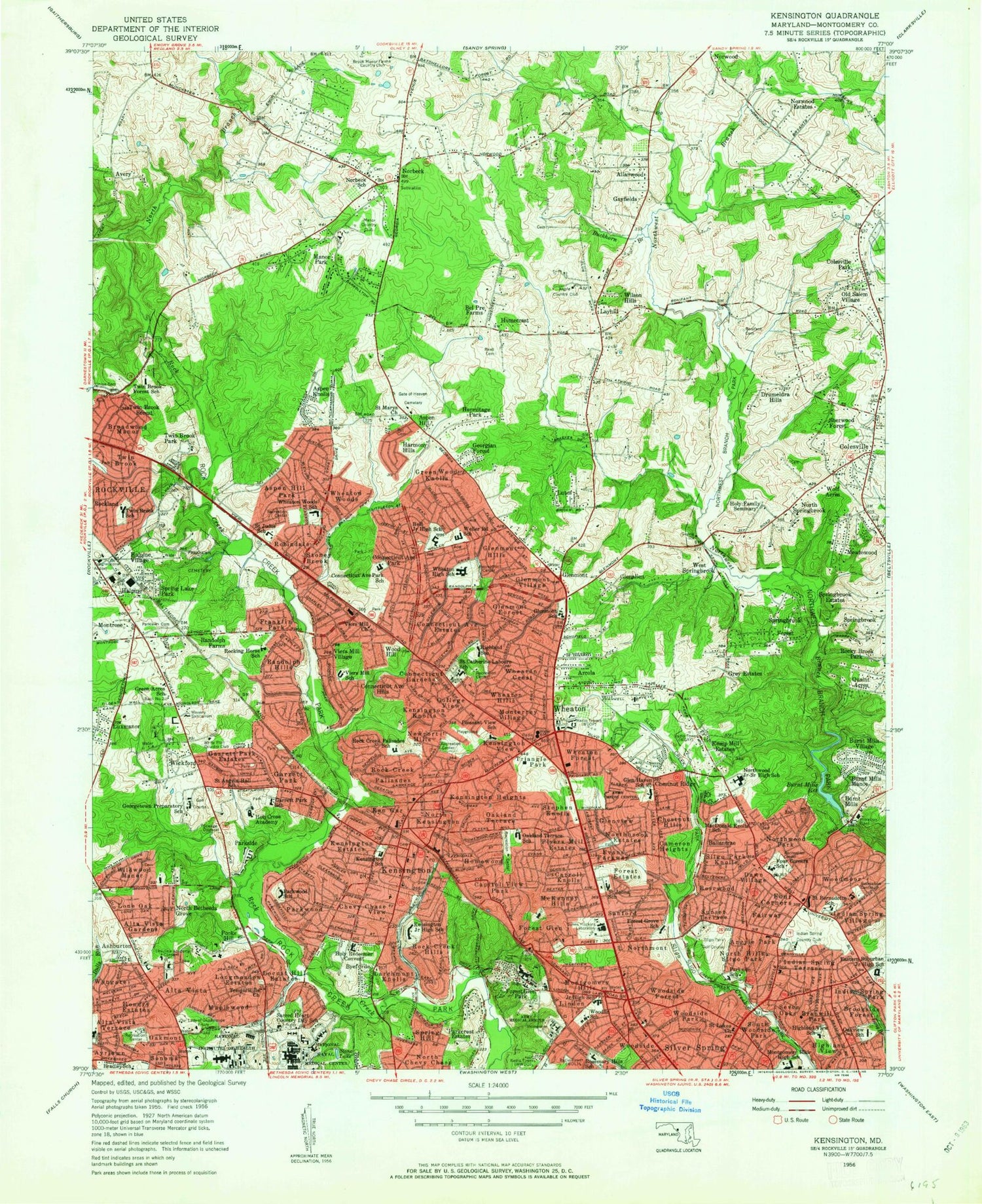 Classic USGS Kensington Maryland 7.5'x7.5' Topo Map Image