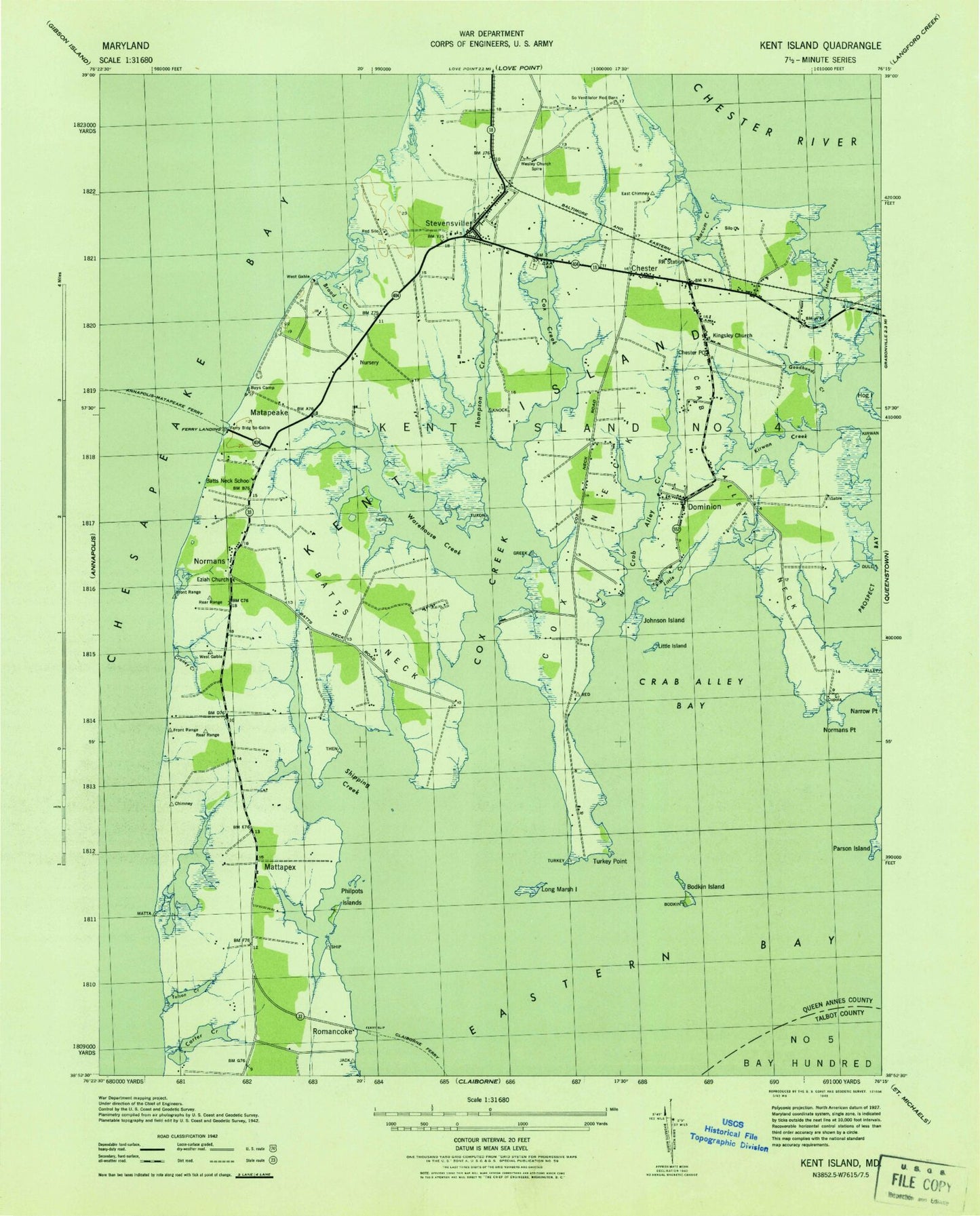 Classic USGS Kent Island Maryland 7.5'x7.5' Topo Map Image