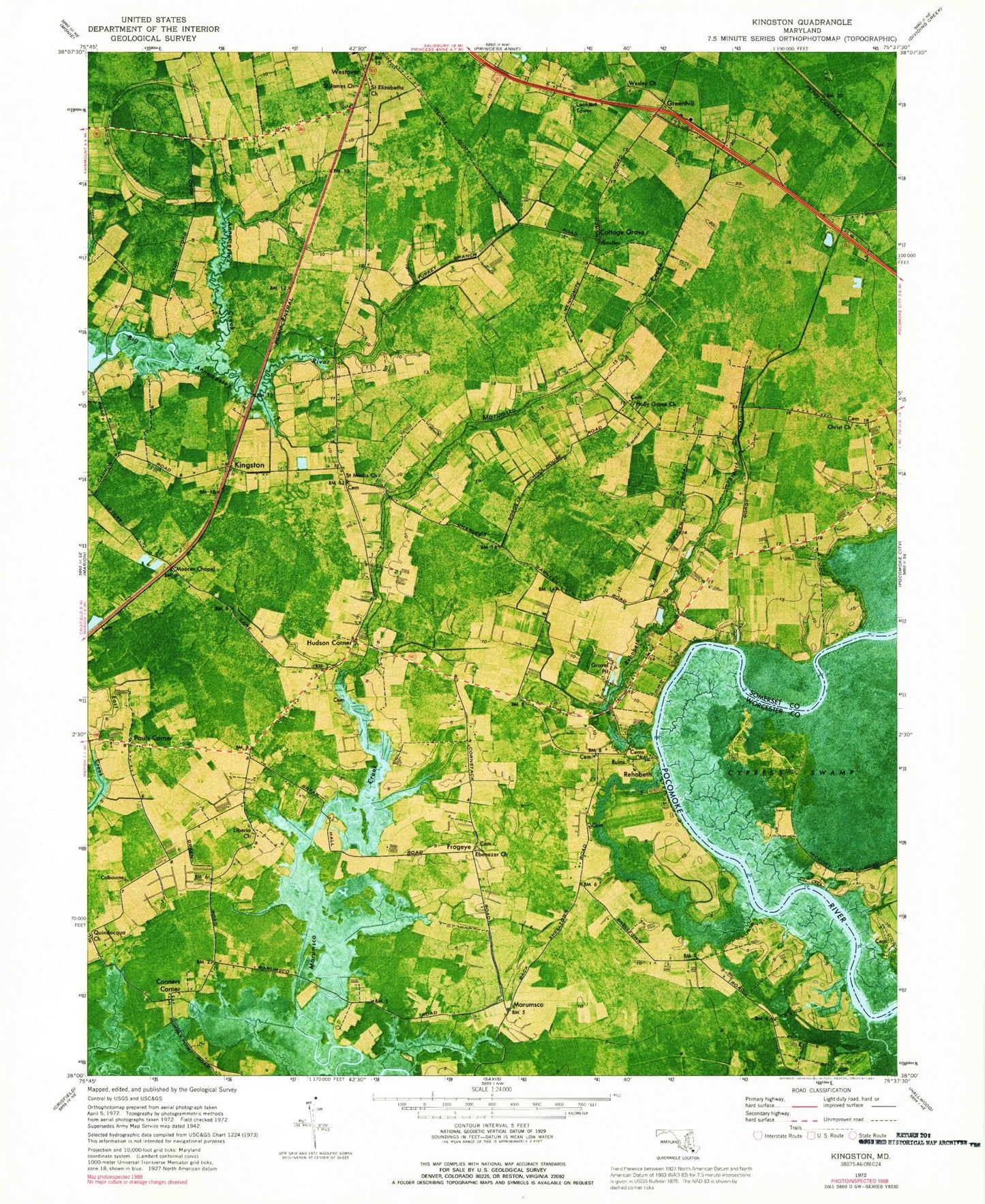 Classic USGS Kingston Maryland 7.5'x7.5' Topo Map Image