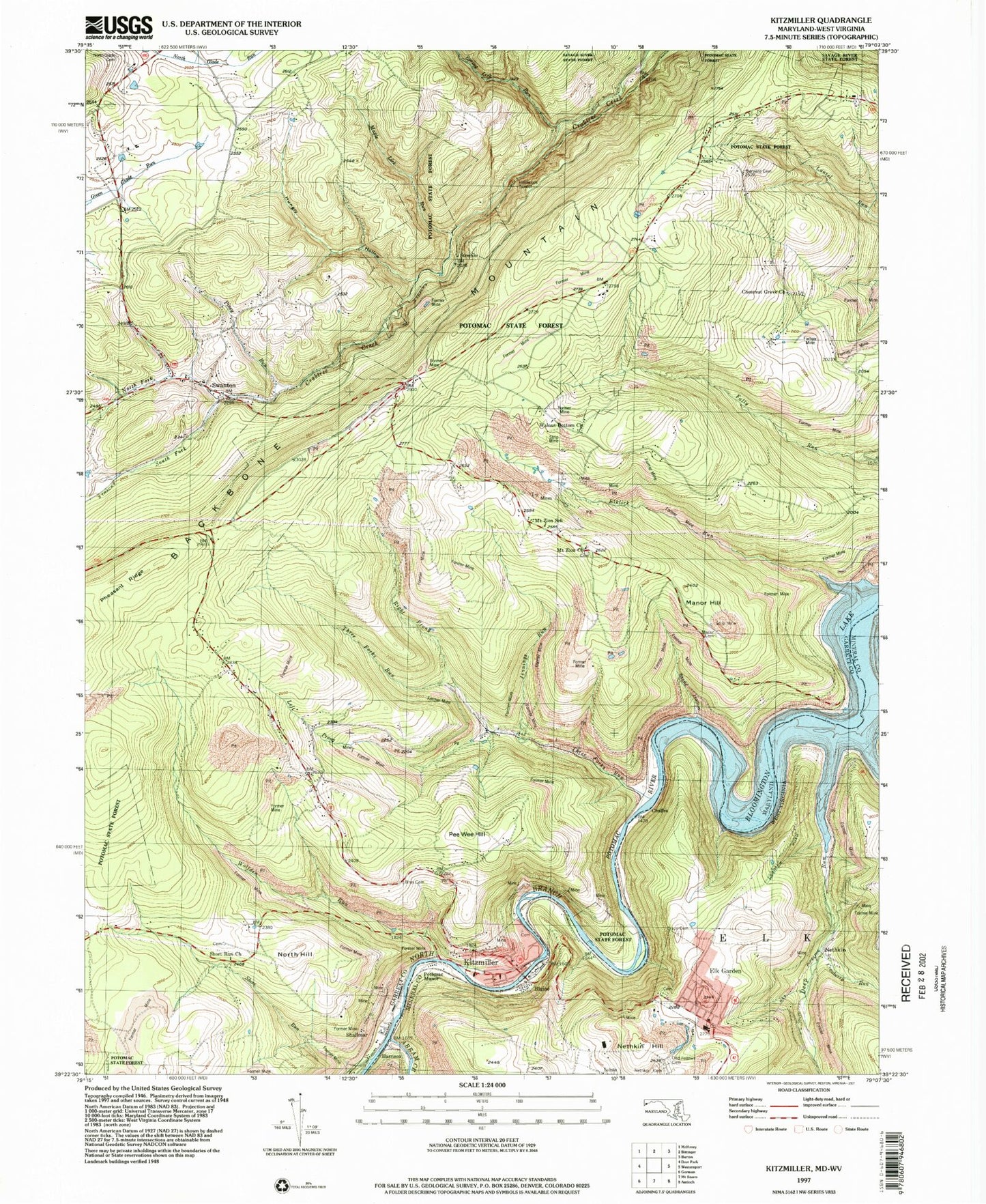 Classic USGS Kitzmiller Maryland 7.5'x7.5' Topo Map Image