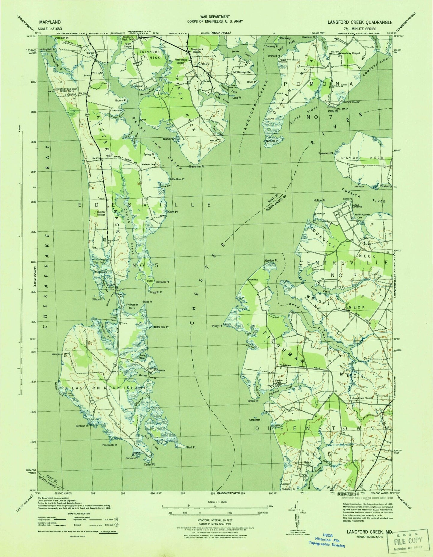 Classic USGS Langford Creek Maryland 7.5'x7.5' Topo Map Image