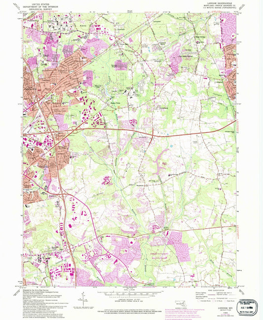 Classic USGS Lanham Maryland 7.5'x7.5' Topo Map Image
