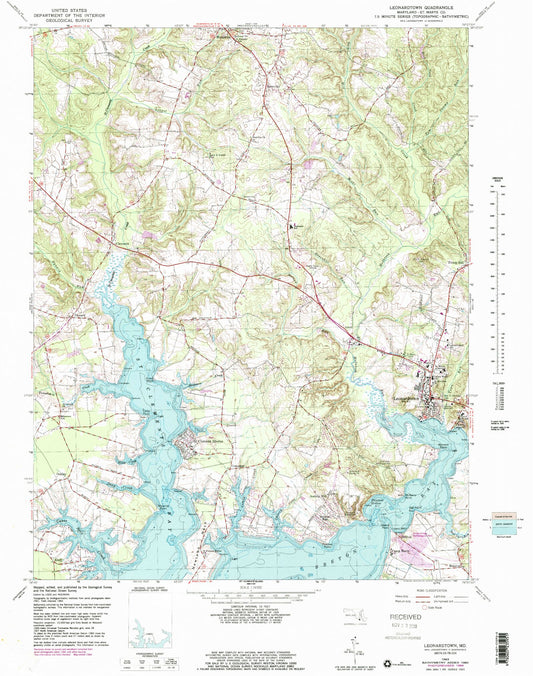 Classic USGS Leonardtown Maryland 7.5'x7.5' Topo Map Image