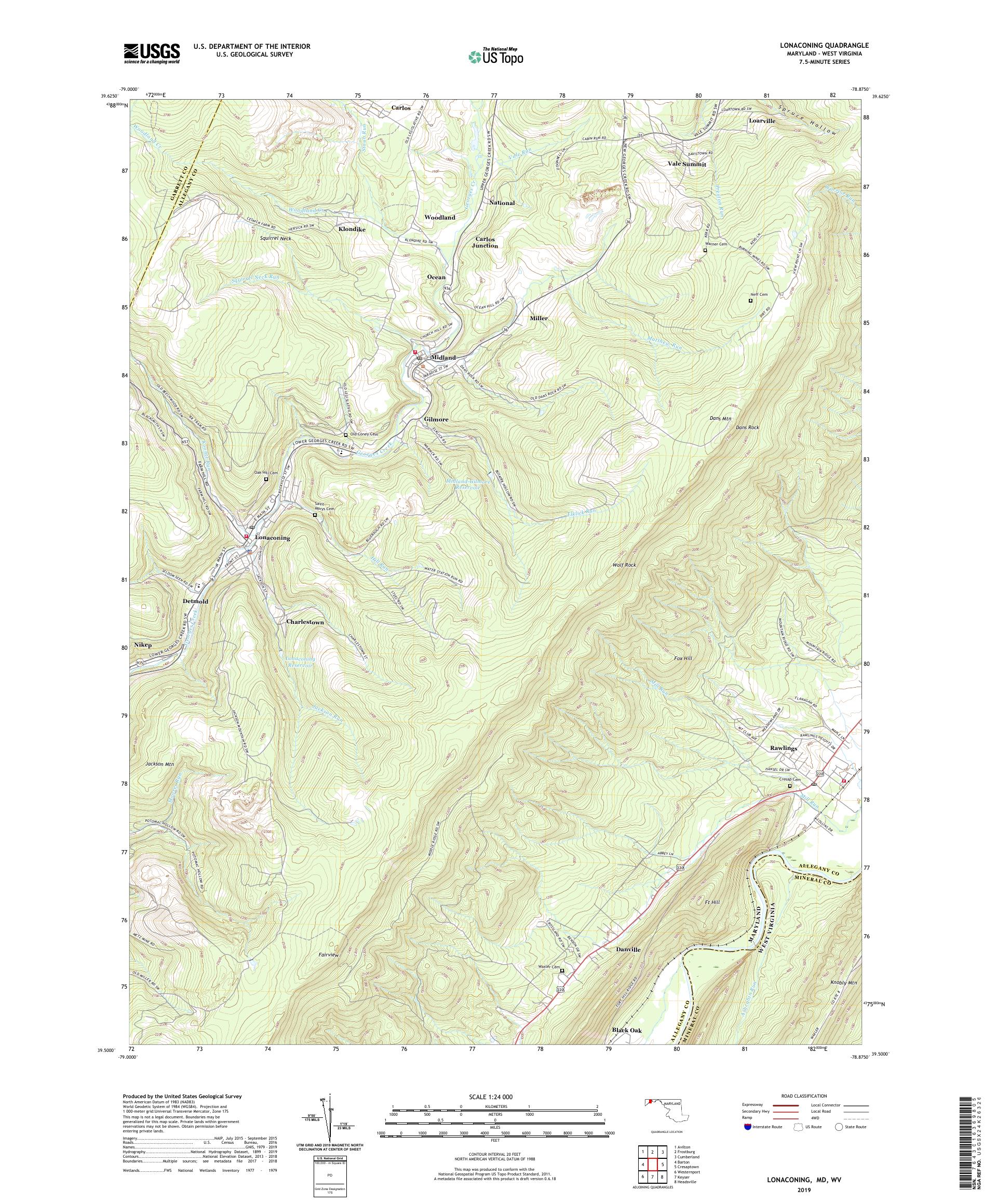 Lonaconing Maryland US Topo Map – MyTopo Map Store