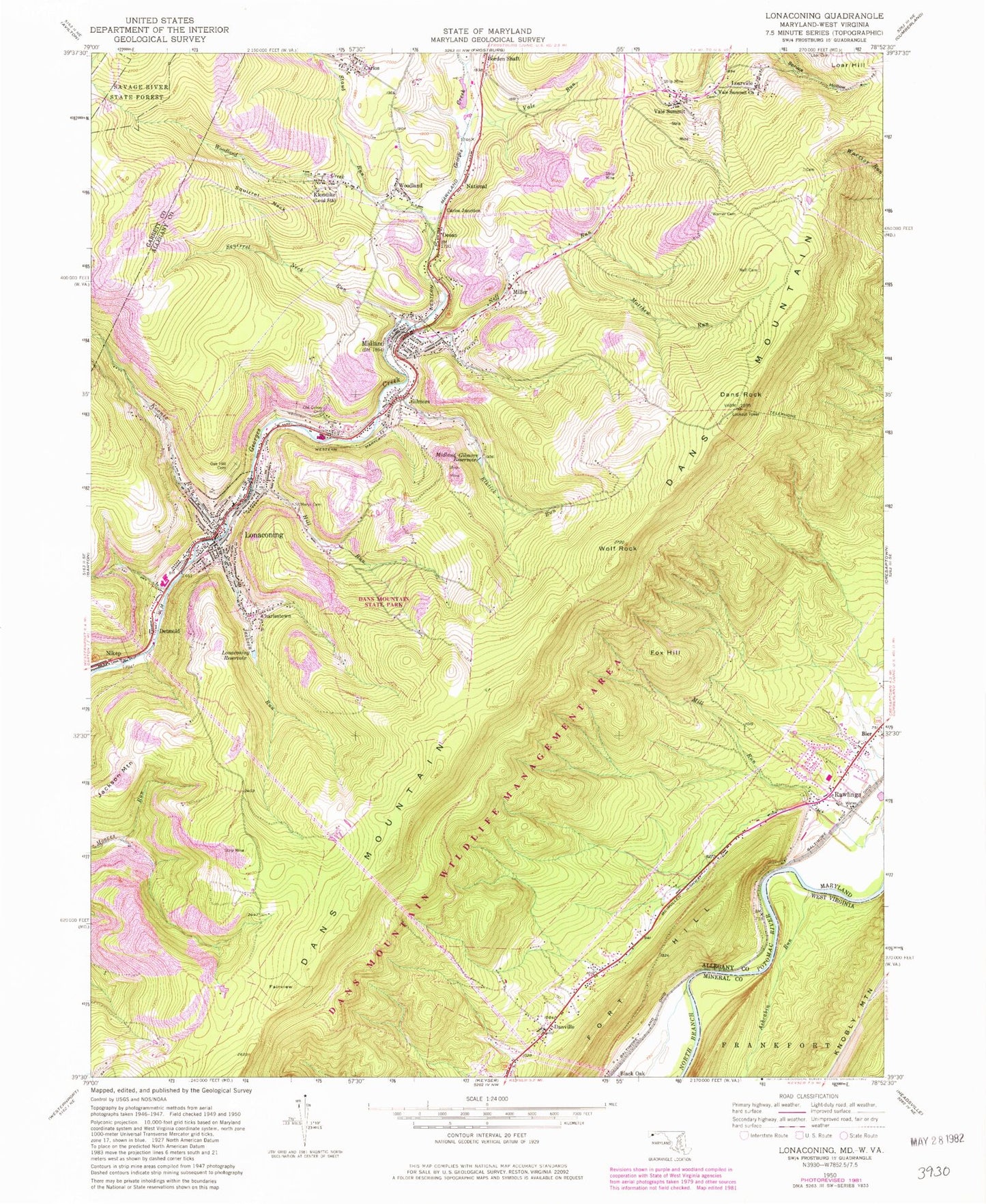 Classic USGS Lonaconing Maryland 7.5'x7.5' Topo Map Image