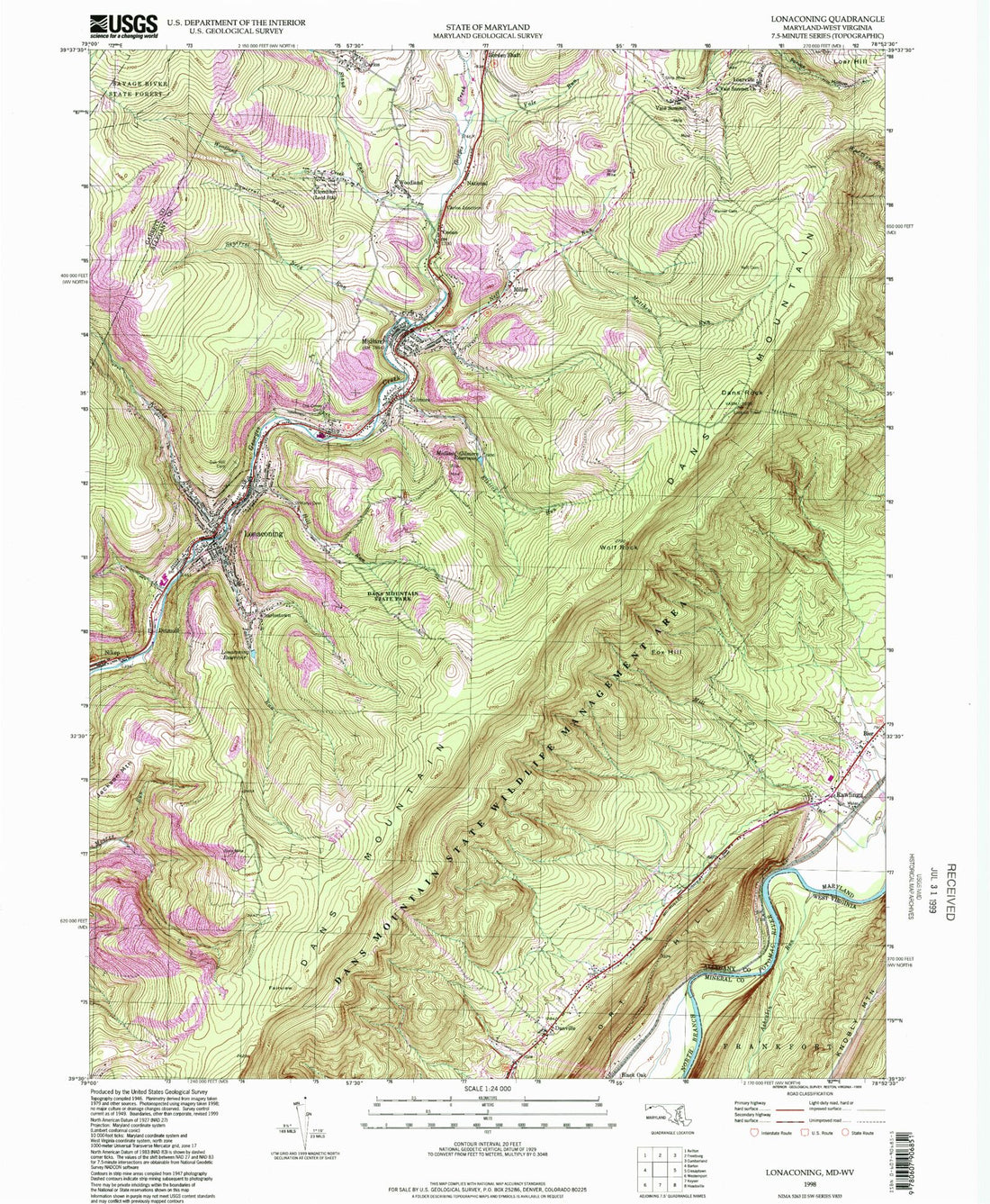 Classic USGS Lonaconing Maryland 7.5'x7.5' Topo Map MyTopo Map Store