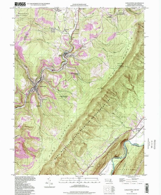 Classic USGS Lonaconing Maryland 7.5'x7.5' Topo Map Image