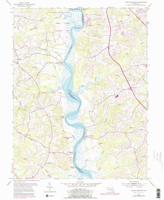 Classic USGS Lower Marlboro Maryland 7.5'x7.5' Topo Map Image