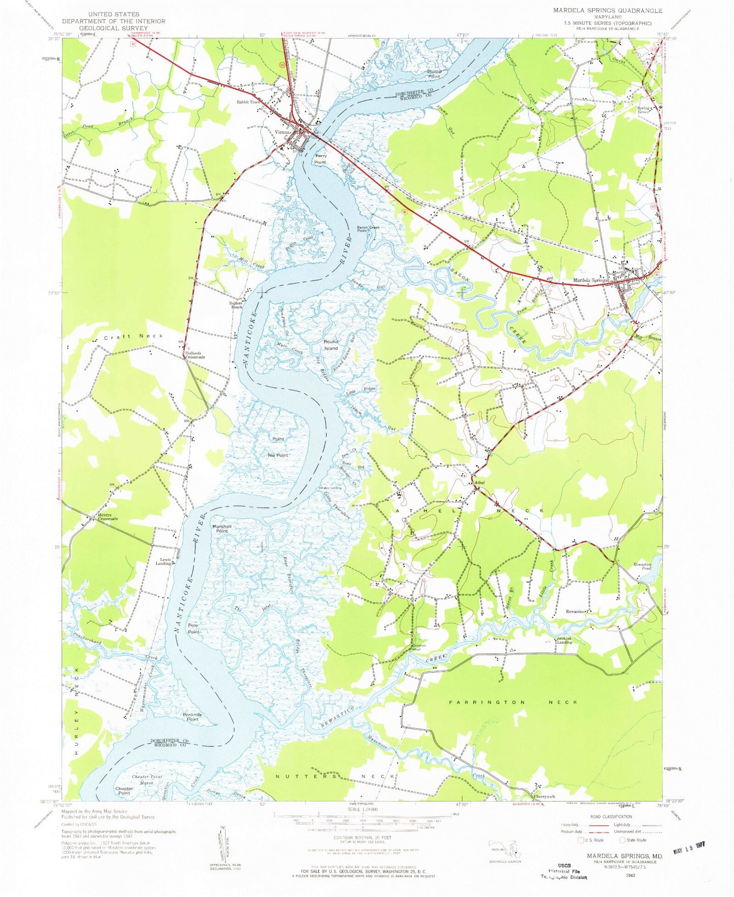 Classic USGS Mardela Springs Maryland 7.5'x7.5' Topo Map Image