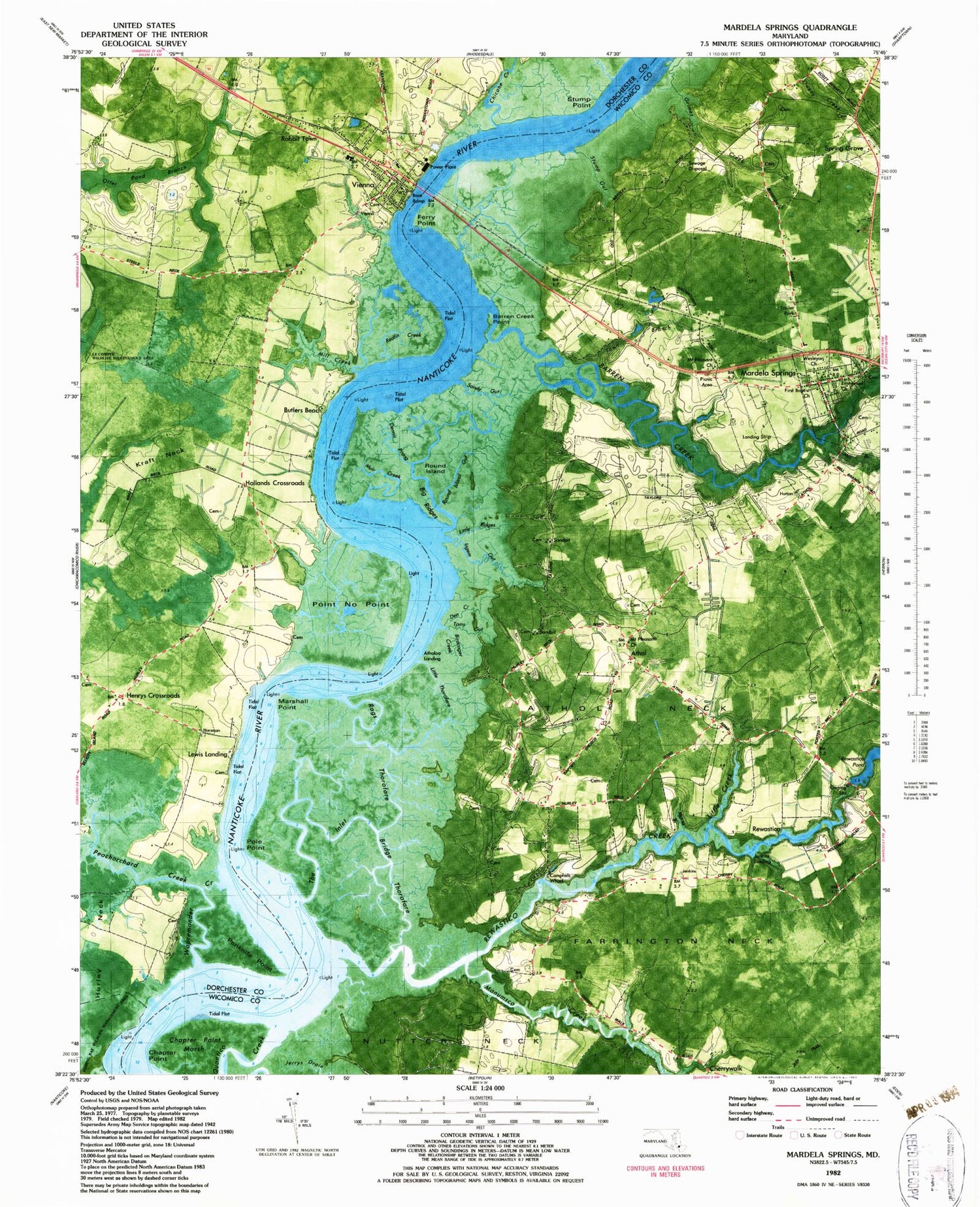 Classic USGS Mardela Springs Maryland 7.5'x7.5' Topo Map Image