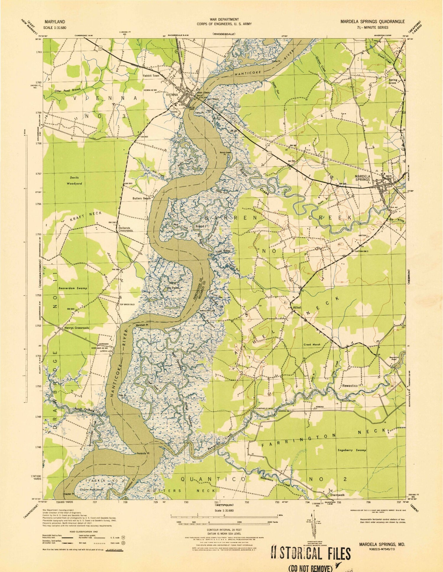 Classic USGS Mardela Springs Maryland 7.5'x7.5' Topo Map Image