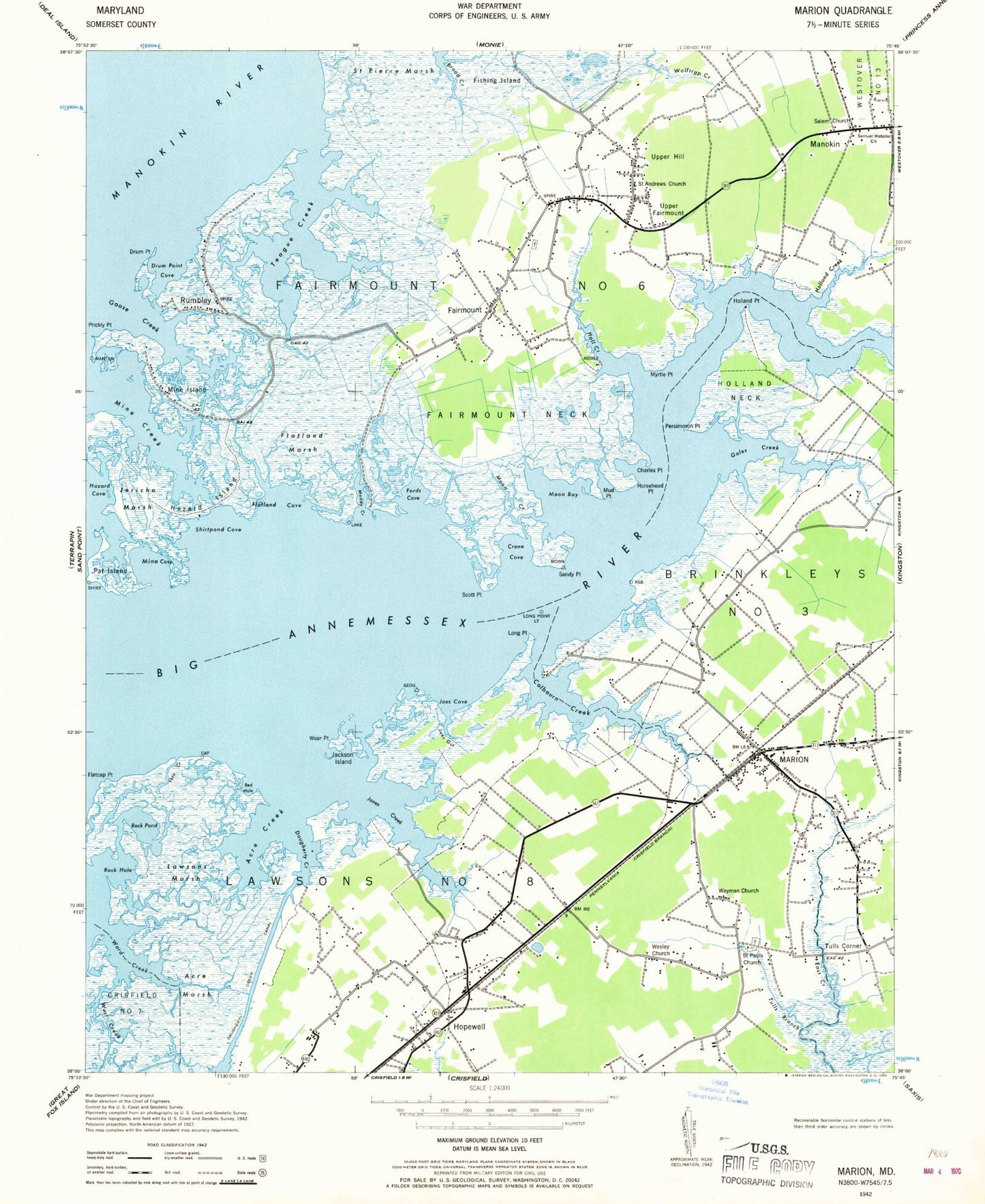Classic USGS Marion Maryland 7.5'x7.5' Topo Map Image