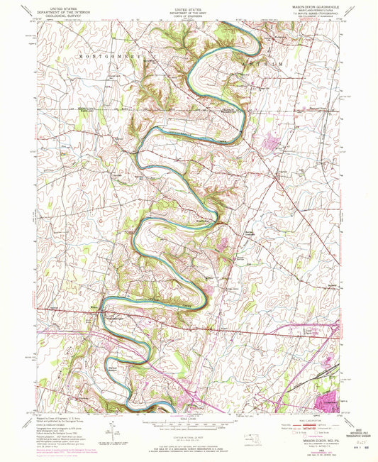 Classic USGS Mason and Dixon Pennsylvania 7.5'x7.5' Topo Map Image