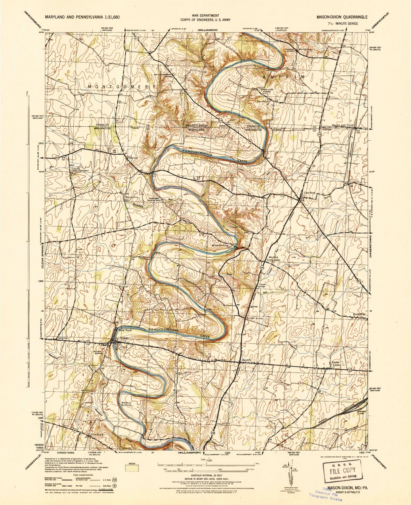Classic USGS Mason and Dixon Pennsylvania 7.5'x7.5' Topo Map Image