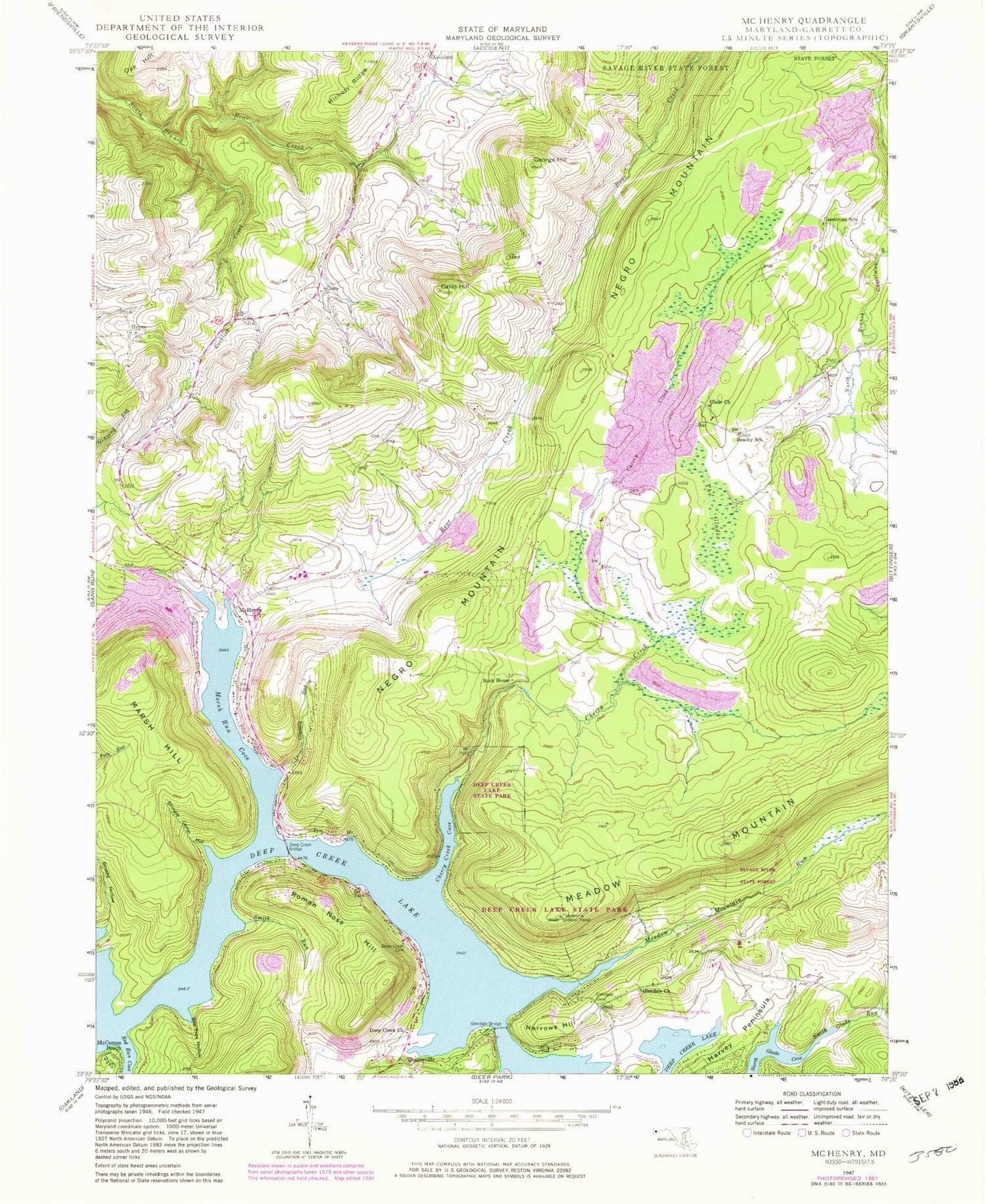 Classic USGS McHenry Maryland 7.5'x7.5' Topo Map Image