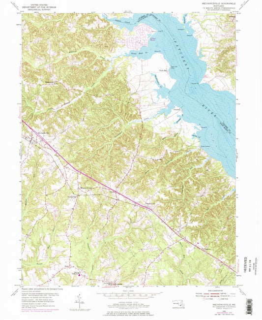 Classic USGS Mechanicsville Maryland 7.5'x7.5' Topo Map Image