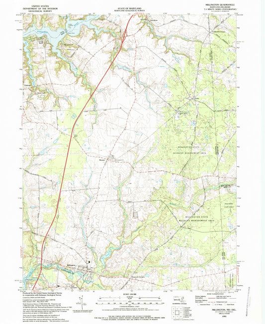 Classic USGS Millington Maryland 7.5'x7.5' Topo Map Image