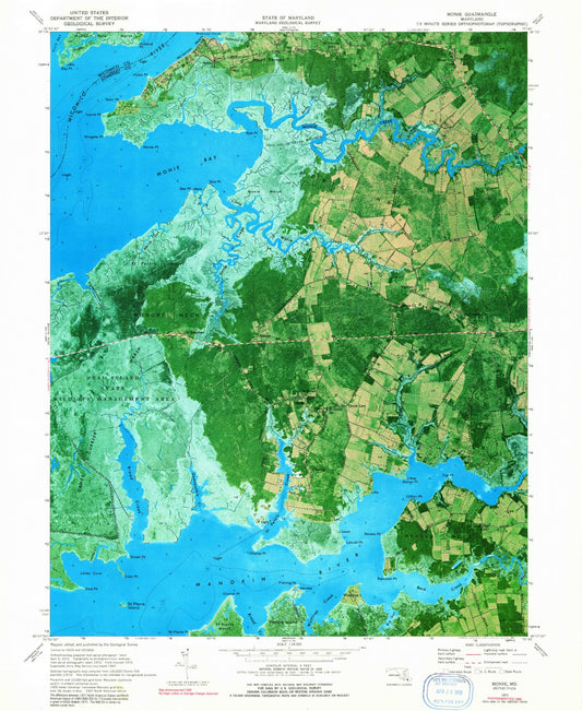Classic USGS Monie Maryland 7.5'x7.5' Topo Map Image