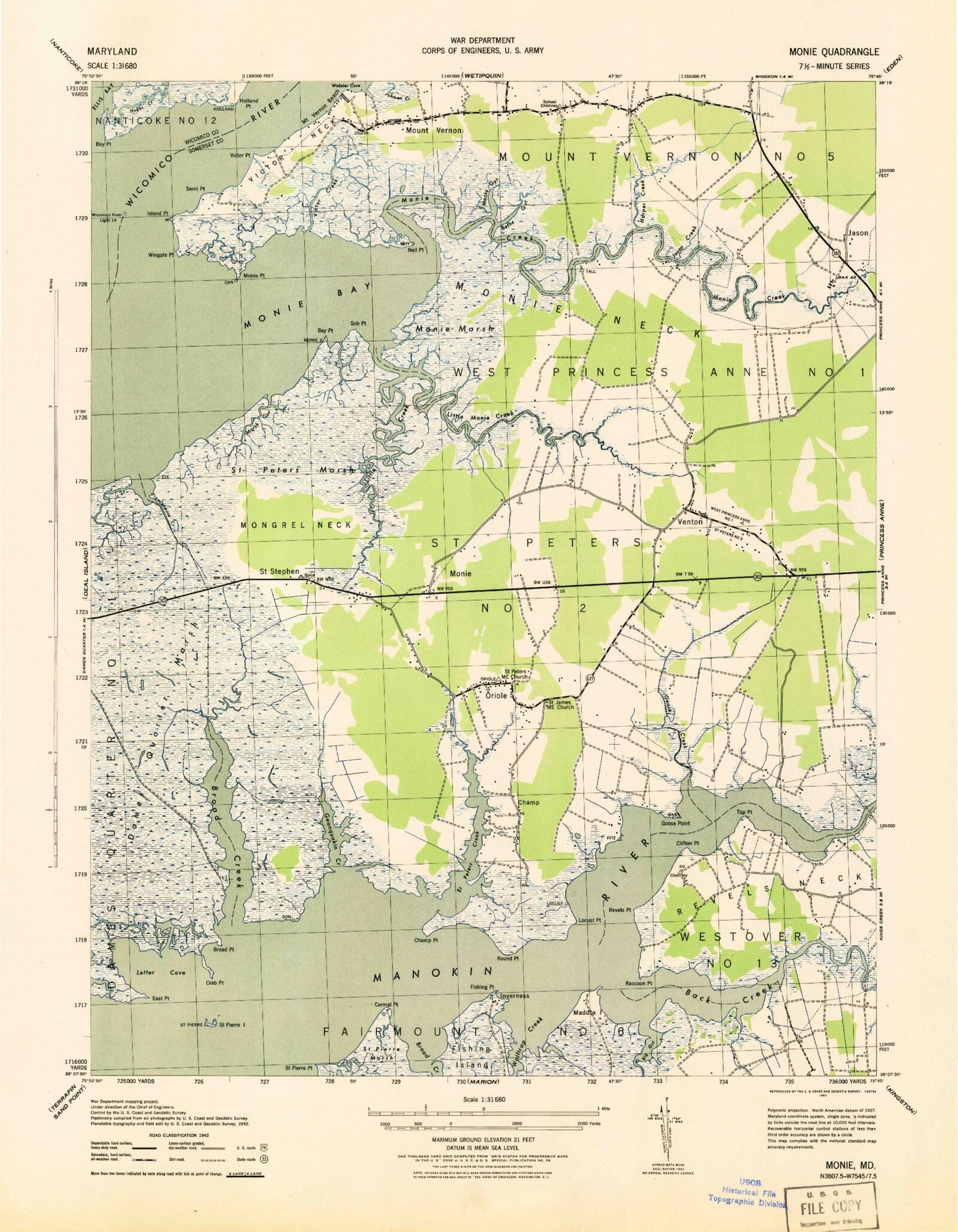 Classic USGS Monie Maryland 7.5'x7.5' Topo Map Image