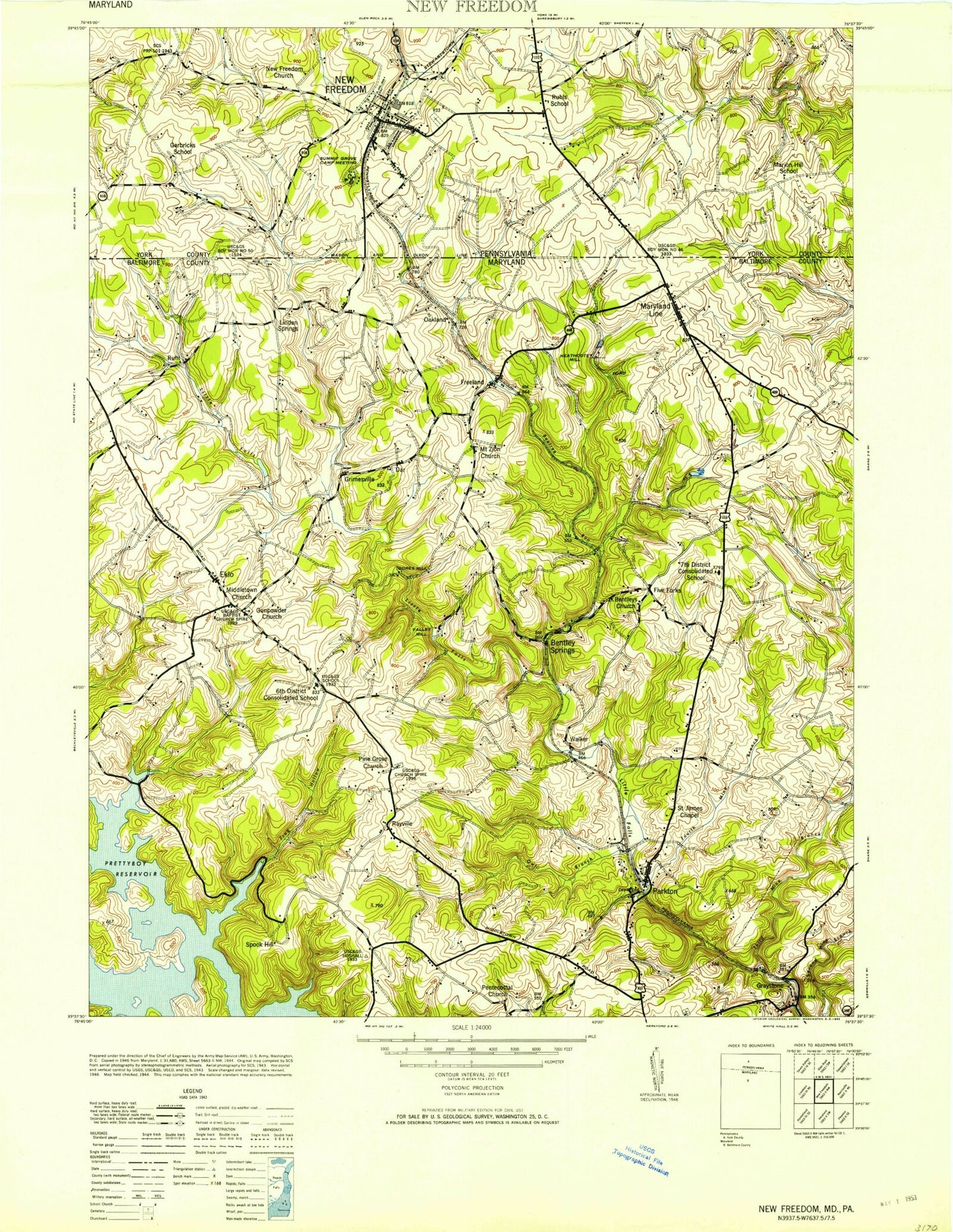 Classic USGS New Freedom Pennsylvania 7.5'x7.5' Topo Map Image