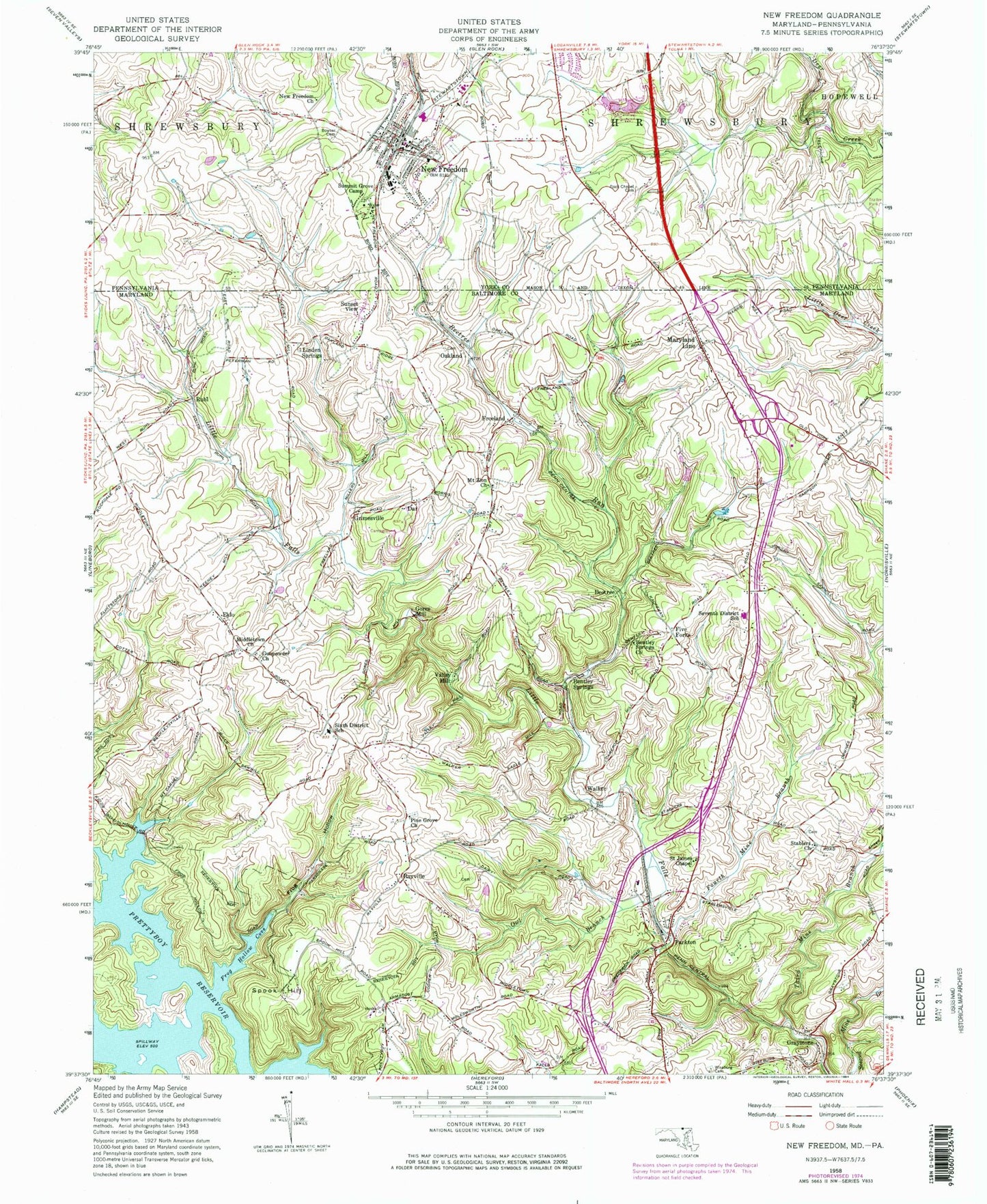 Classic USGS New Freedom Pennsylvania 7.5'x7.5' Topo Map Image