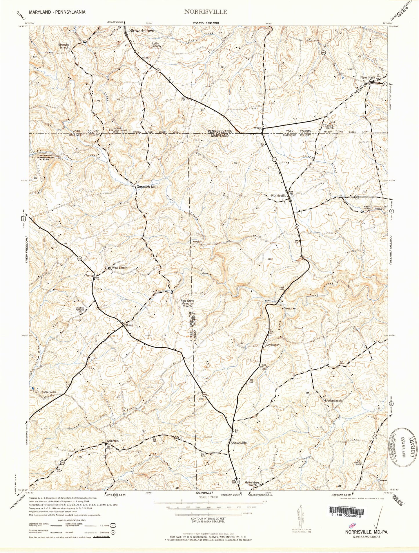 Classic USGS Norrisville Maryland 7.5'x7.5' Topo Map Image