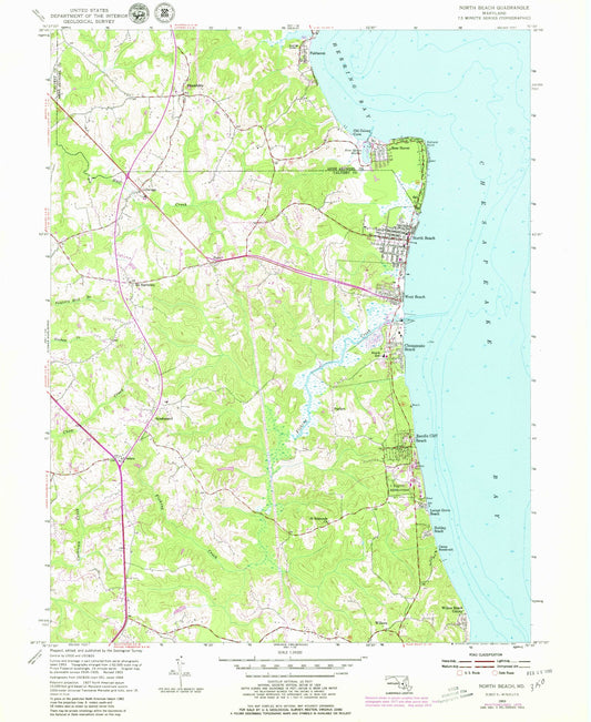 Classic USGS North Beach Maryland 7.5'x7.5' Topo Map Image