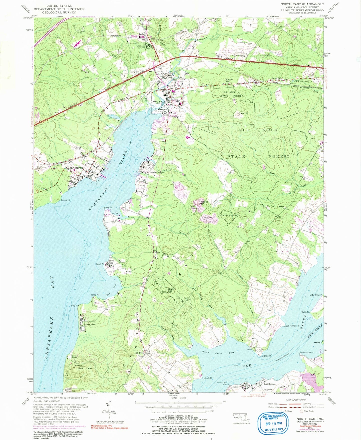 Classic USGS North East Maryland 7.5'x7.5' Topo Map Image