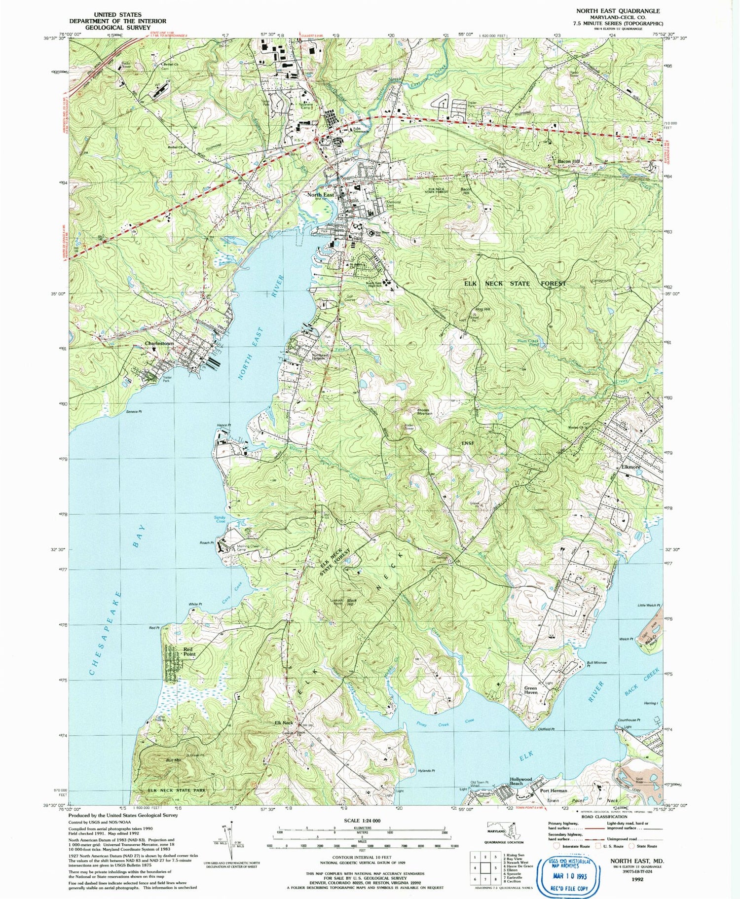 Classic USGS North East Maryland 7.5'x7.5' Topo Map Image