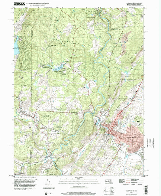 Classic USGS Oakland Maryland 7.5'x7.5' Topo Map Image