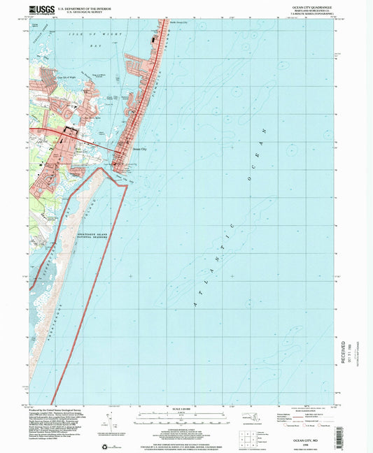 Classic USGS Ocean City Maryland 7.5'x7.5' Topo Map Image