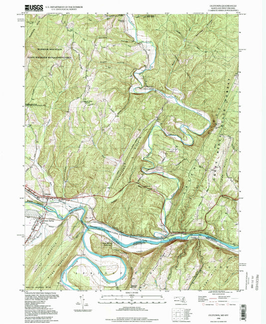 Classic USGS Oldtown Maryland 7.5'x7.5' Topo Map Image