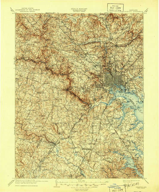 Historic 1908 Patapsco Maryland 30'x30' Topo Map Image