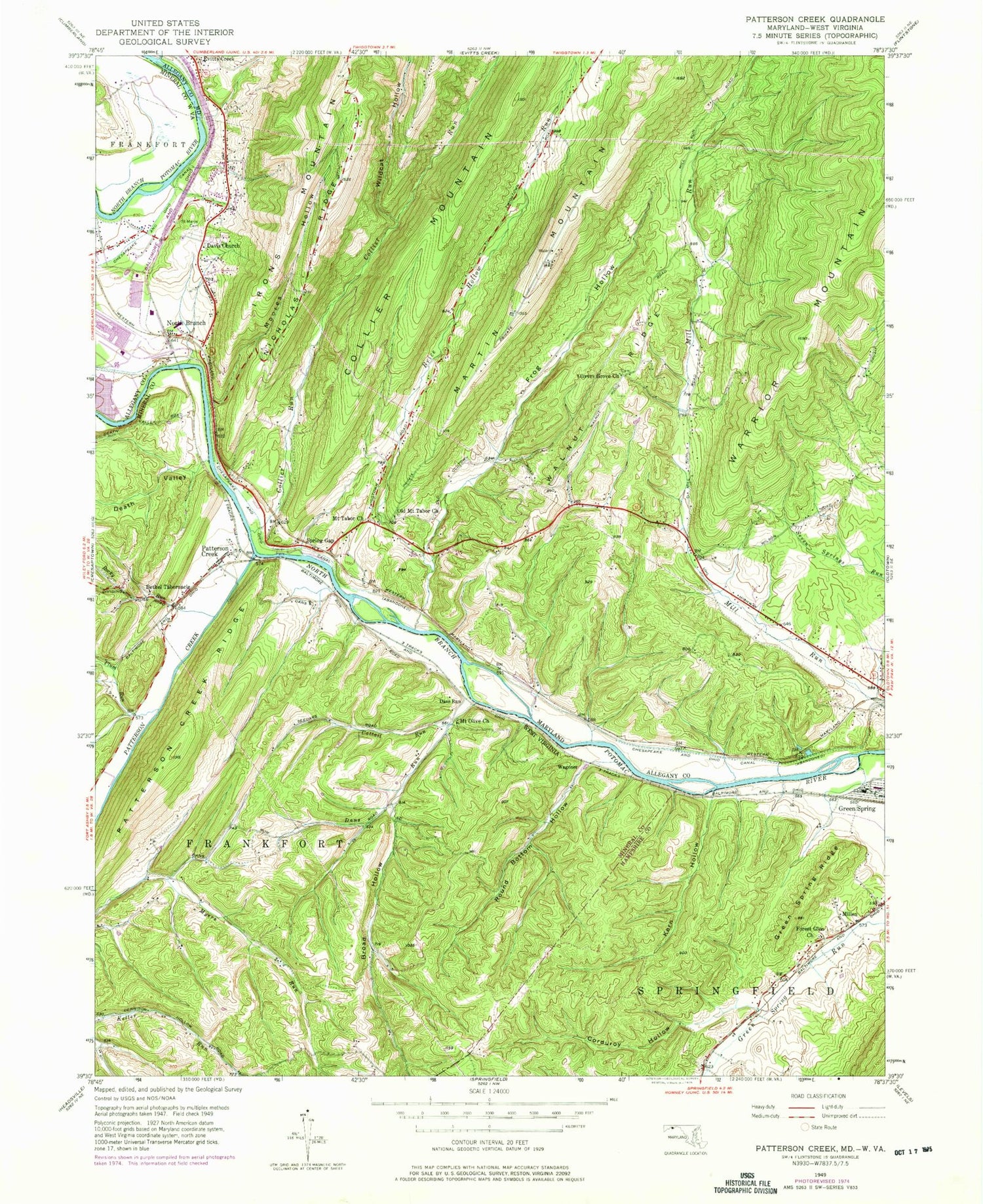 Classic USGS Patterson Creek West Virginia 7.5'x7.5' Topo Map Image