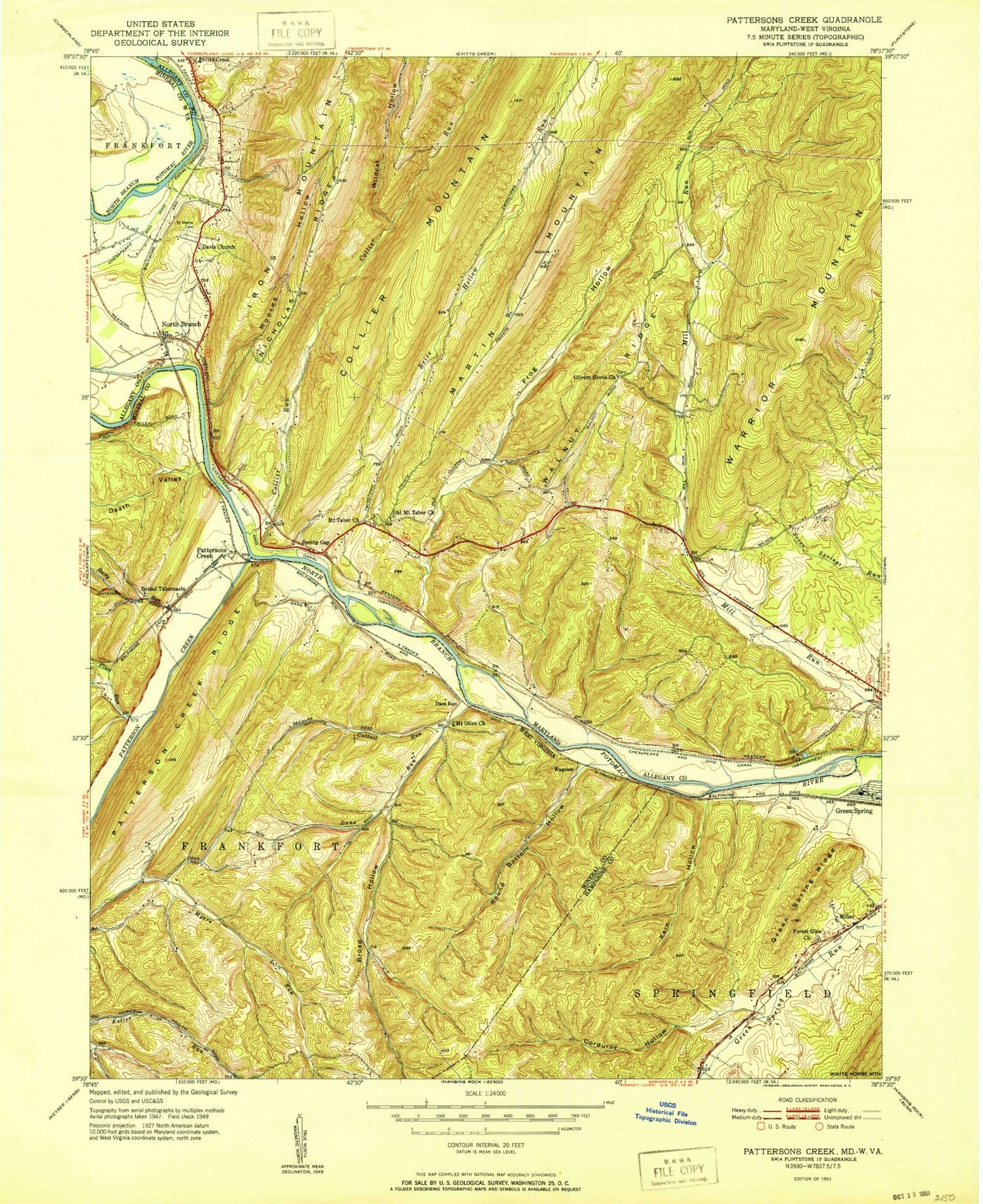 Classic USGS Patterson Creek West Virginia 7.5'x7.5' Topo Map Image