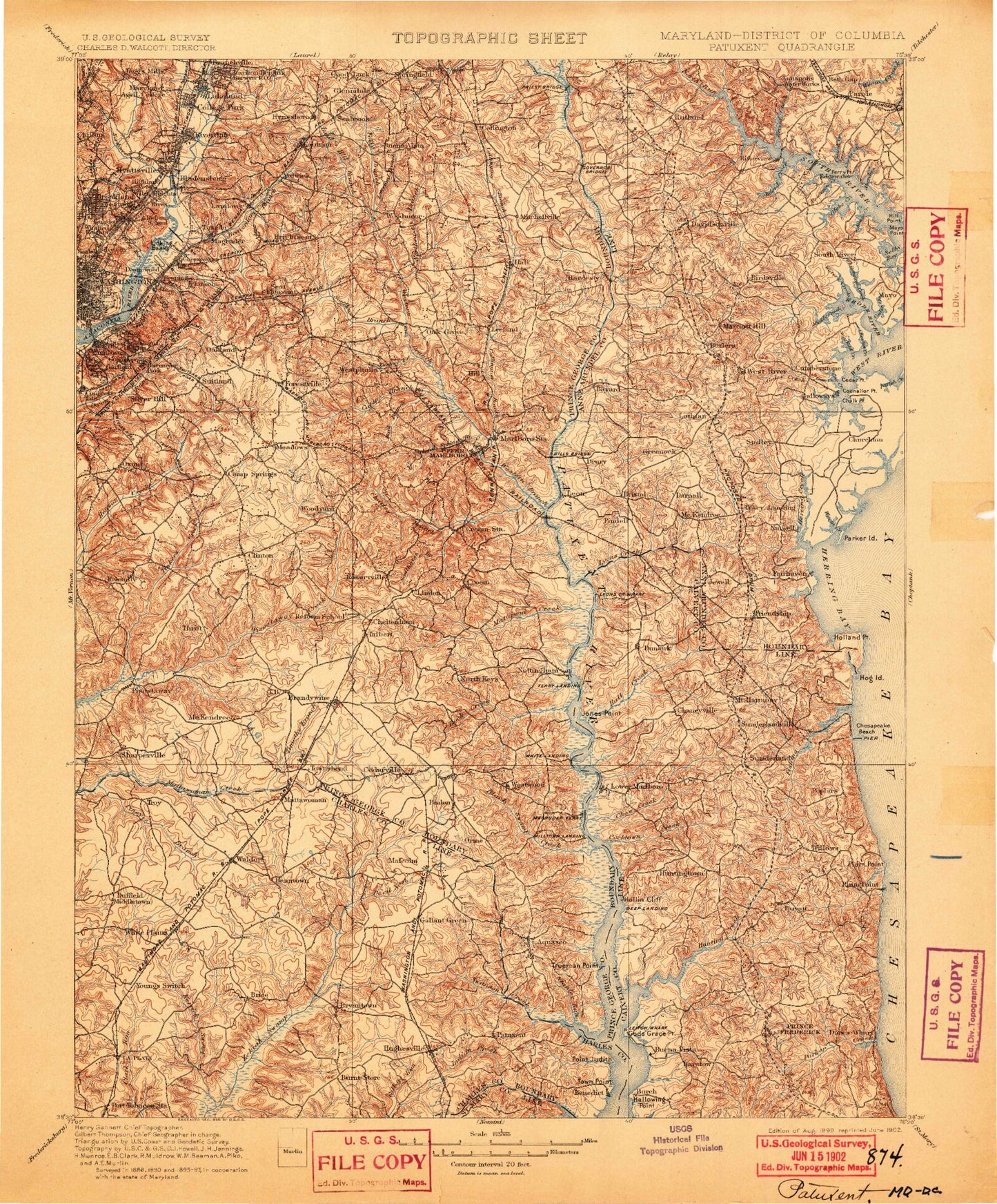 Historic 1899 Patuxent Maryland 30'x30' Topo Map Image