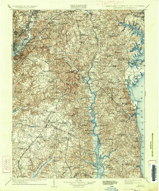Historic 1906 Patuxent Maryland 30'x30' Topo Map Image