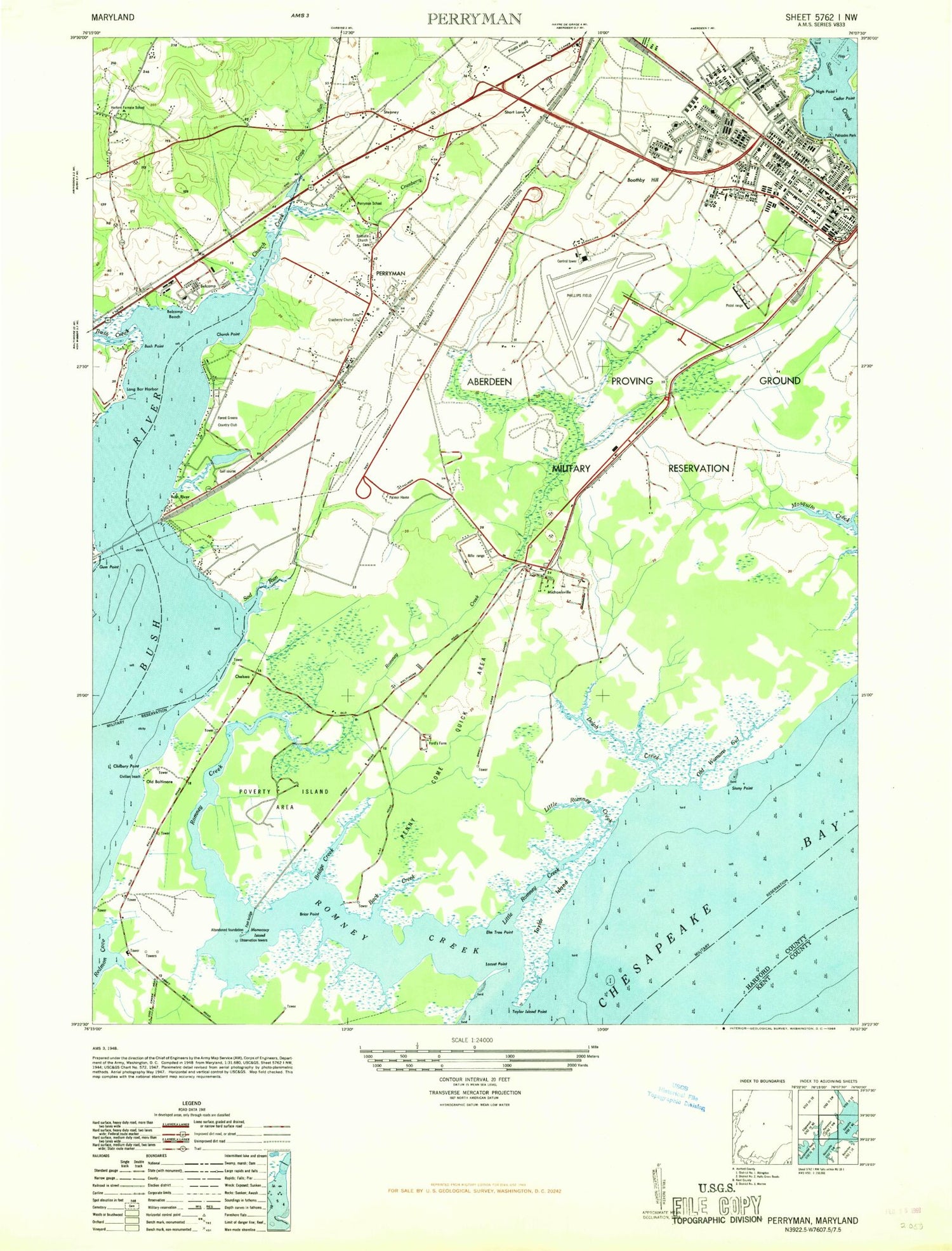 Classic USGS Perryman Maryland 7.5'x7.5' Topo Map Image