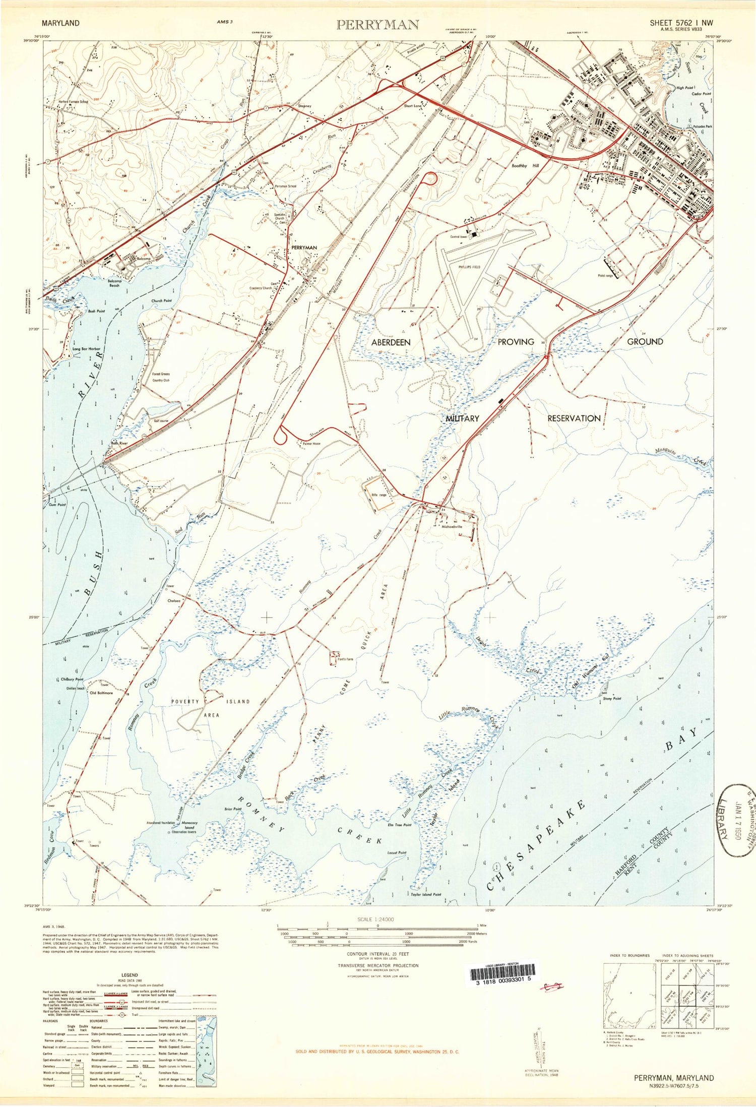 Classic USGS Perryman Maryland 7.5'x7.5' Topo Map Image