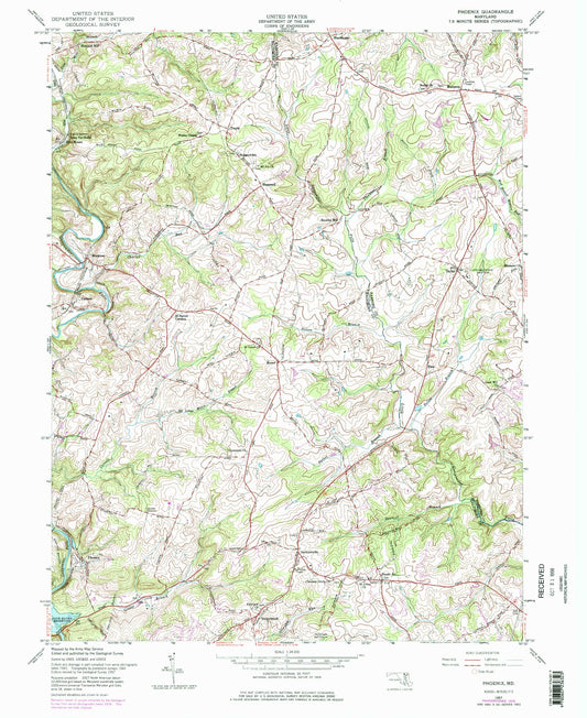 Classic USGS Phoenix Maryland 7.5'x7.5' Topo Map Image