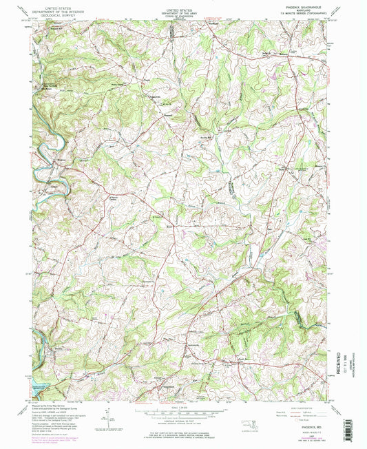 Classic USGS Phoenix Maryland 7.5'x7.5' Topo Map Image