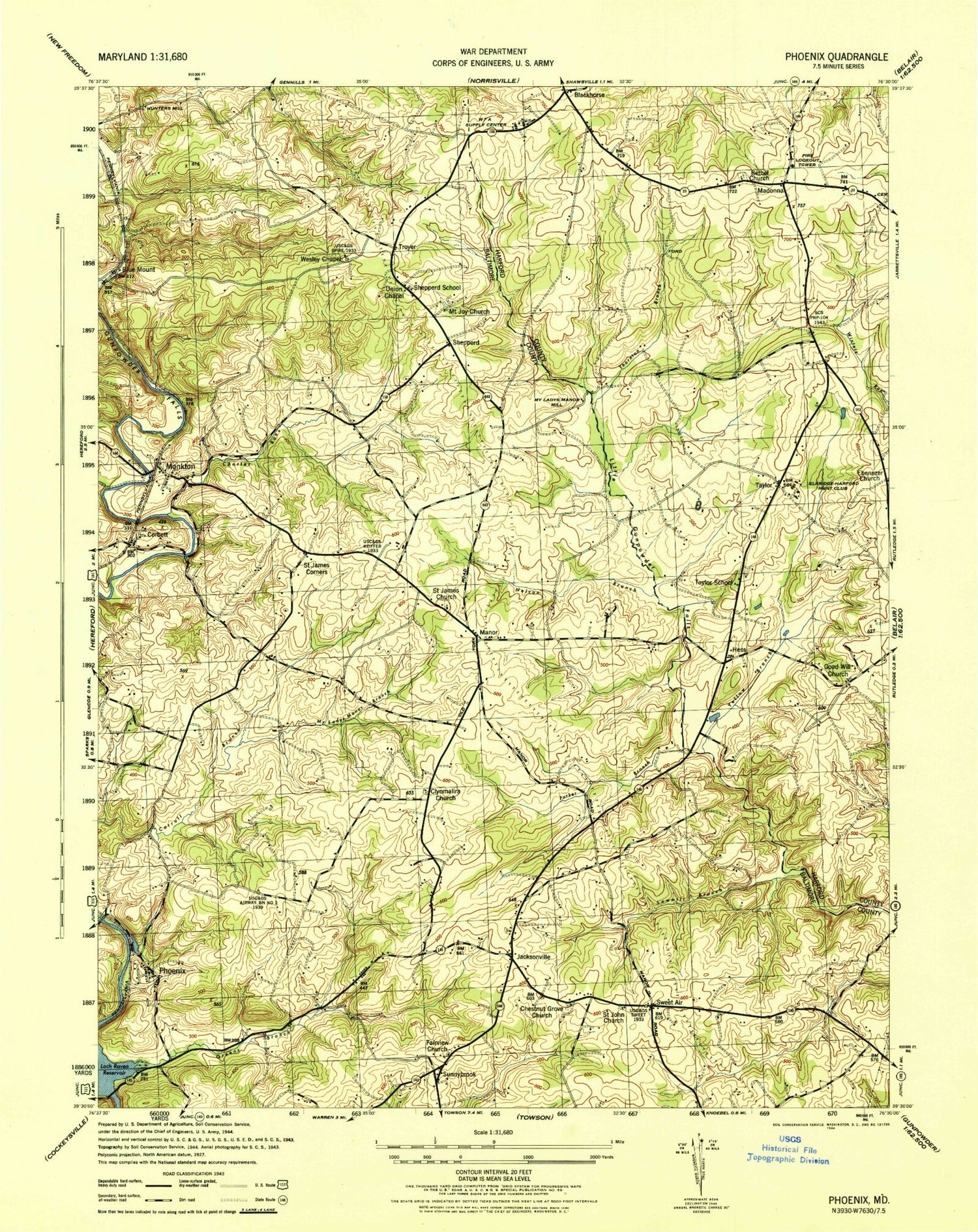 Classic USGS Phoenix Maryland 7.5'x7.5' Topo Map Image
