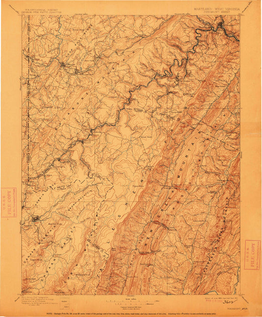 Historic 1895 Oakland West Virginia 30'x30' Topo Map Image
