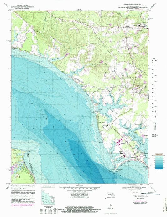 Classic USGS Piney Point Maryland 7.5'x7.5' Topo Map Image