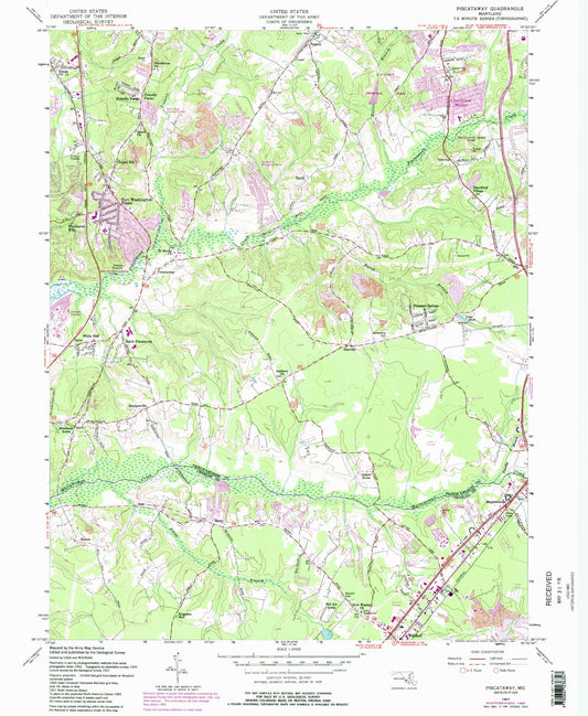 Classic USGS Piscataway Maryland 7.5'x7.5' Topo Map Image