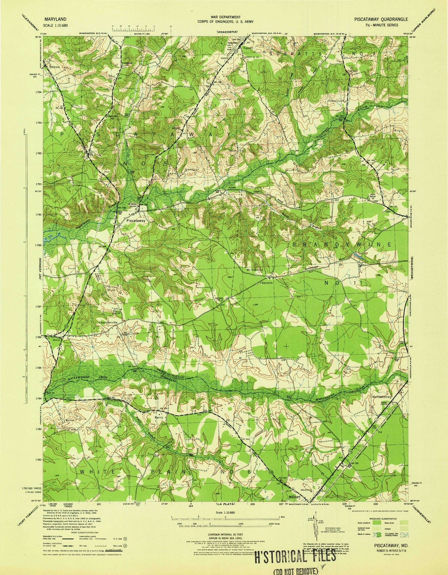 Classic USGS Piscataway Maryland 7.5'x7.5' Topo Map Image